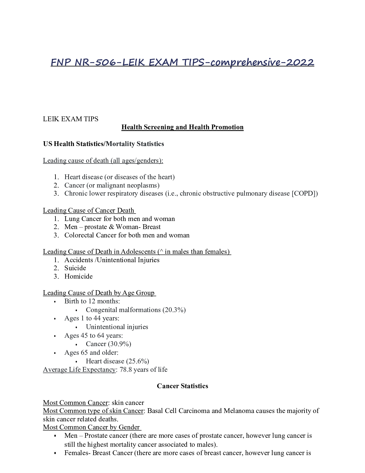 Preview of FNP NR-506-LEIK EXAM TIPS-comprehensive-2022